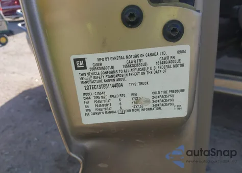 2005 GMC Sierra 1500 Sle z USA, uszkodzony, nr VIN 2GTEC13T551144504